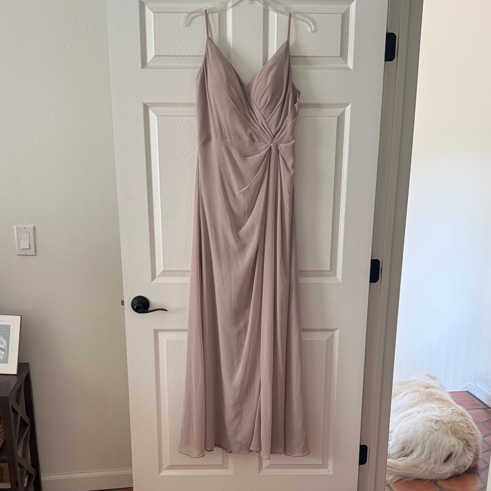 Sleeveless Mauve V-Neck Draped Bridesmaid Dress